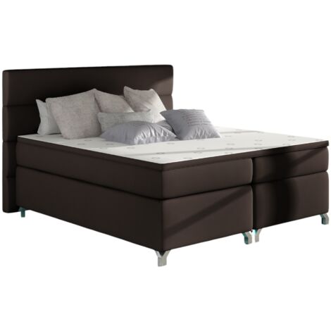 Lit boxspring 140x200 simili cuir marron Mador