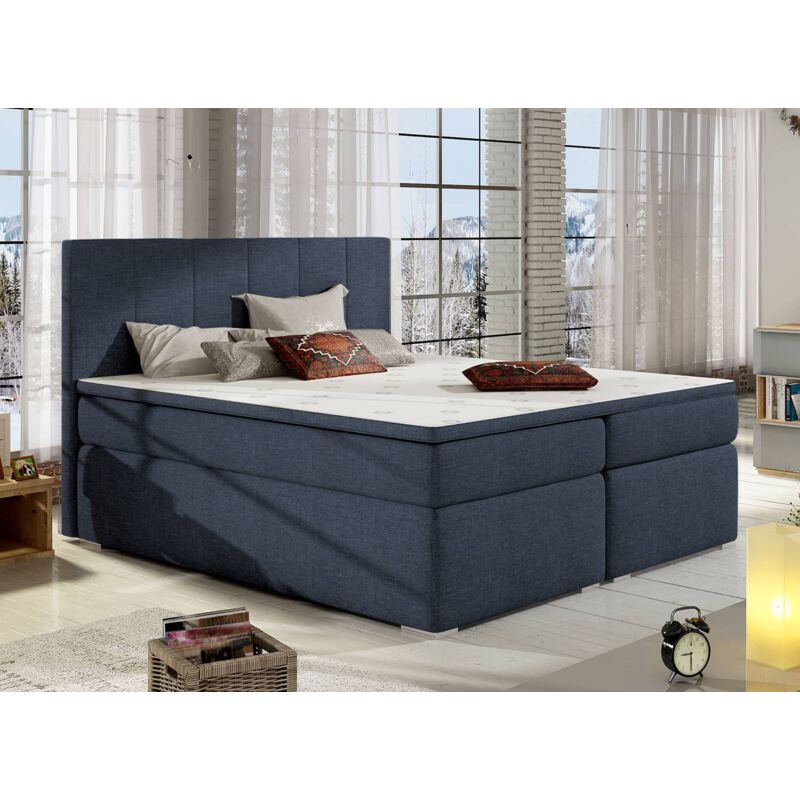 Deco In Paris - akadia - Lit boxspring 160x200 avec coffre de rangement en tissu bleu akadia