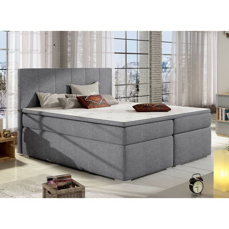 Deco In Paris - akadia - Lit boxspring 160x200 avec coffre de rangement en tissu gris akadia