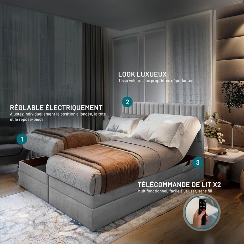 Lit boxspring 160x200 cm ADÈLE Ensemble relaxation électrique
