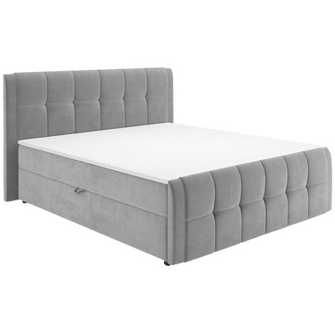 Lit boxspring 160x200 cm velours gris + matelas et surmatelas - RIVEN