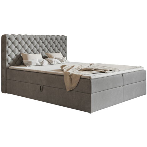 Lit boxspring 160x200 Doro, Lit adulte avec Matelas et Surmatelas, Tissu Velours Gris (Jasmine 90)