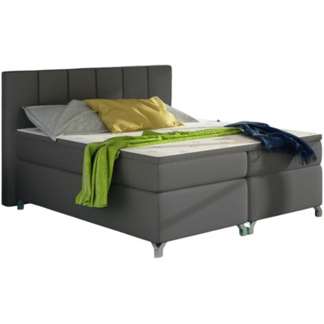 Lit boxspring 160x200 simili cuir gris Balfor