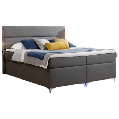 Lit boxspring 160x200 simili cuir gris foncé Mador