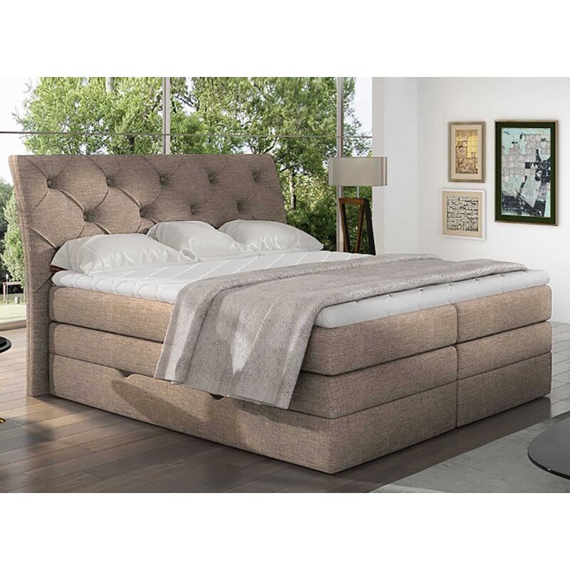 Deco In Paris - miranda - Lit boxspring 180x200 avec coffre de rangement en tissu beige miranda
