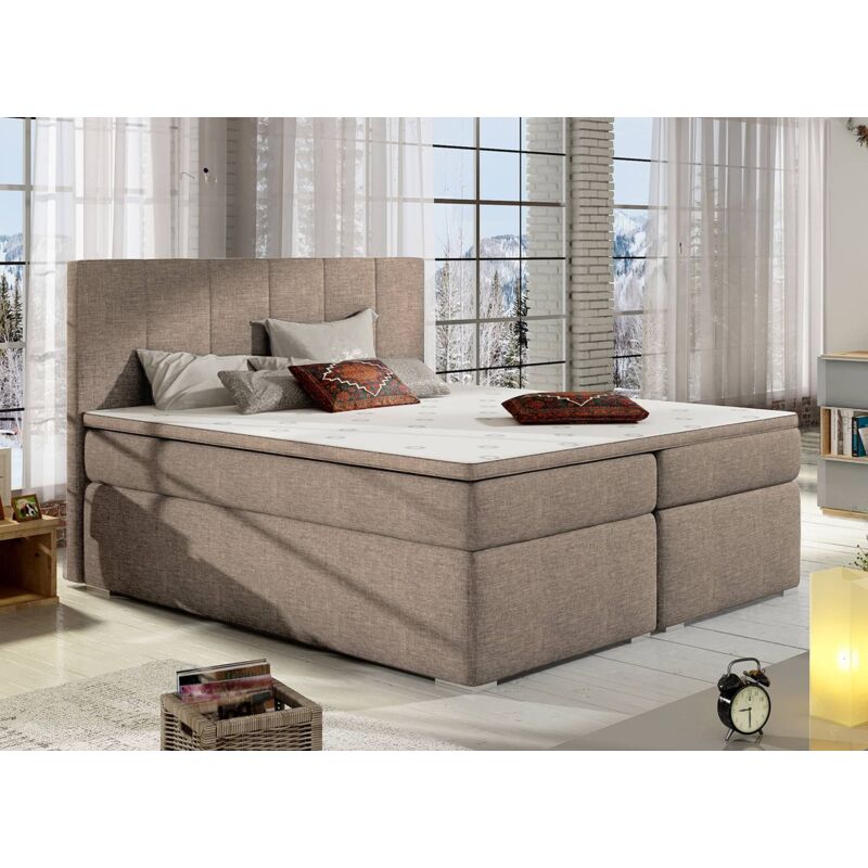 Deco In Paris - akadia - Lit boxspring 180x200 avec coffre de rangement en tissu beige moka - akadia