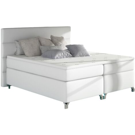 Lit boxspring 180x200 simili cuir blanc Mador