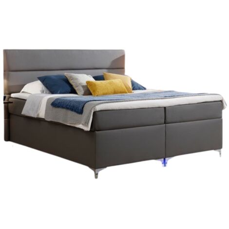 Lit boxspring 180x200 simili cuir gris foncé Mador