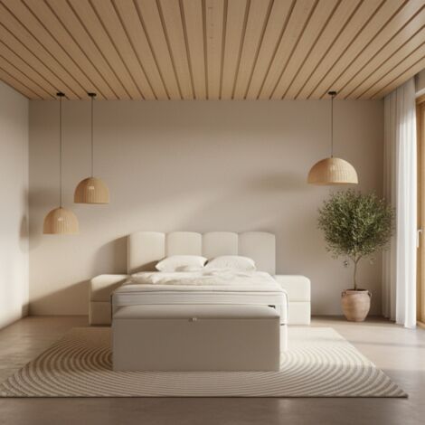 Lit Boxspring coffre 160cm en tissu + matelas + surmatelas AMAURY