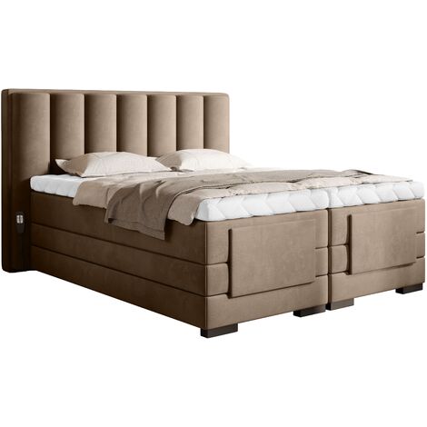 Lit boxspring électrique tissu beige avec matelas et surmatelas Arkos-140x200