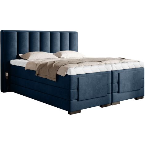 Lit boxspring électrique tissu bleu avec matelas et surmatelas Arkos-90x200
