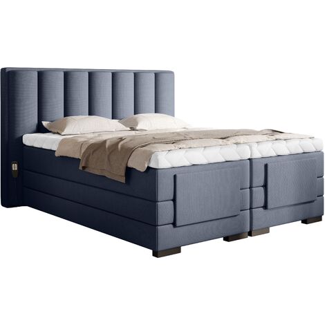 Lit boxspring électrique tissu bleu lavande avec matelas et surmatelas Arkos-180x200