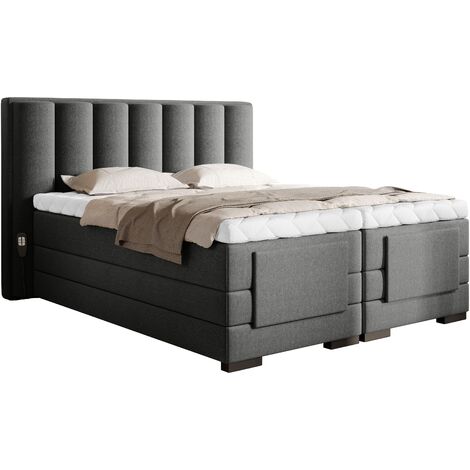 Lit boxspring électrique tissu gris chiné avec matelas et surmatelas Arkos