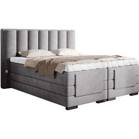 Lit boxspring électrique tissu gris clair avec matelas et surmatelas Arkos-90x200