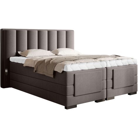 Lit boxspring électrique tissu marron clair avec matelas et surmatelas Arkos-90x200