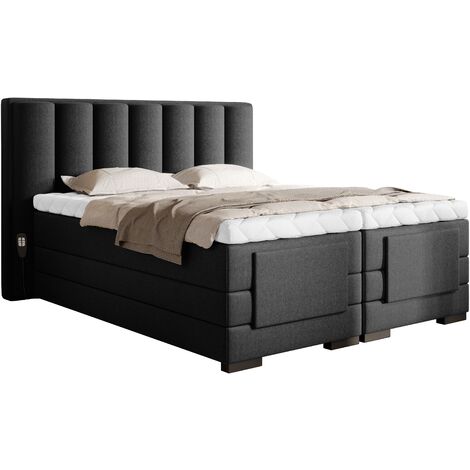 Lit boxspring électrique tissu noir avec matelas et surmatelas Arkos