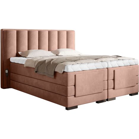 Lit boxspring électrique tissu rose avec matelas et surmatelas Arkos-160x200