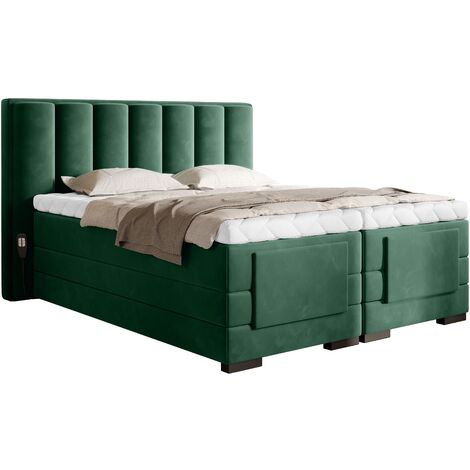 Lit boxspring électrique tissu vert avec matelas et surmatelas Arkos-160x200