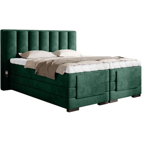 Lit boxspring électrique tissu vert avec matelas et surmatelas Arkos-90x200