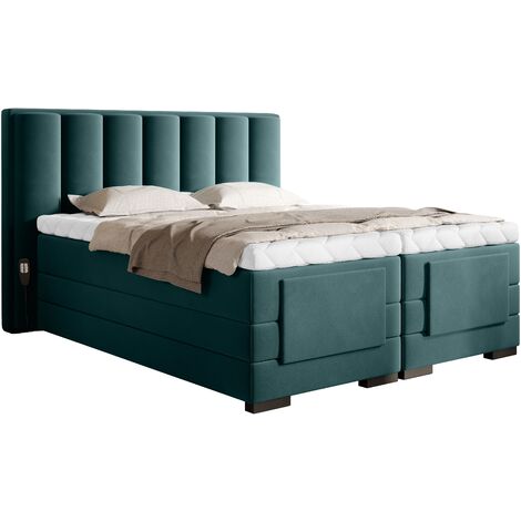Lit boxspring électrique velours vert avec matelas et surmatelas Arkos-160x200