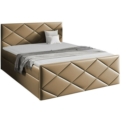 Lit boxspring Mons, Doux 034, Continental, Unique, 120x200, Faux cuir, Disponible, 124x213x103cm