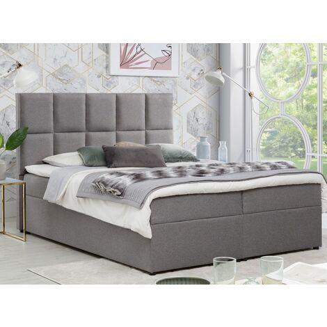 Lit boxspring tissu gris clair avec matelas et surmatelas Lizen-180x200