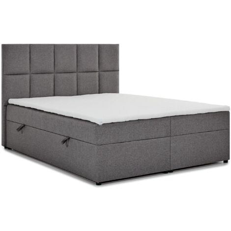 Lit boxspring tissu gris foncé avec matelas et surmatelas Lizen-180x200