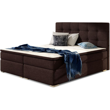 Lit boxspring tissu marron avec matelas et surmatelas Kavin-160x200