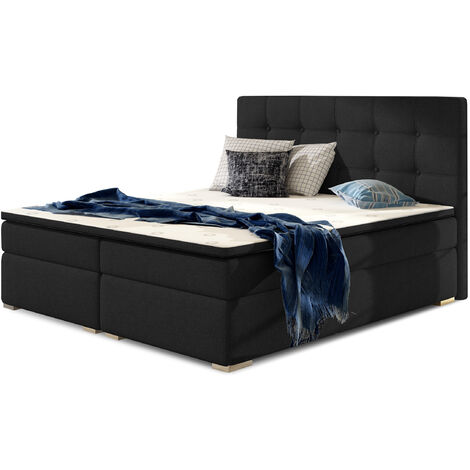Lit boxspring tissu noir avec matelas et surmatelas Kavin-140x200