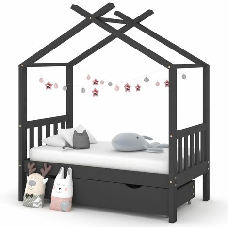 Lit cabane-70 x 140 cm, Cadre de lit d'enfant avec un tiroir Gris foncé Pin PDKEI55879