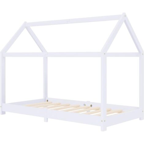 Lit cabane-70 x 140 cm, Cadre de lit d'enfant Blanc Bois de pin massif PDKEI27528