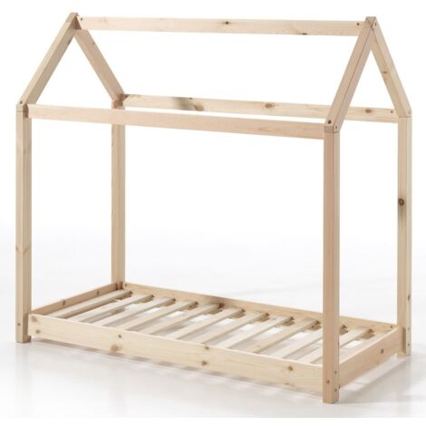Lit cabane 70x140 pin massif clair Cabana