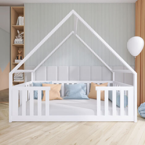 Lit cabane 90x190 au sol sommier inclus Joy Blanc