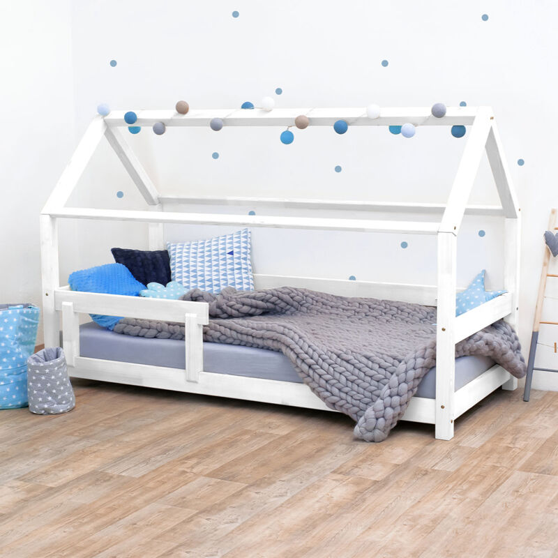 Lit cabane 90x190 Tery avec barrière - Blanc