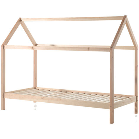 Lit cabane 90x200 et sommier pin massif clair Kali