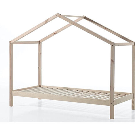 Lit cabane 90x200 et sommier pin massif clair Kobi