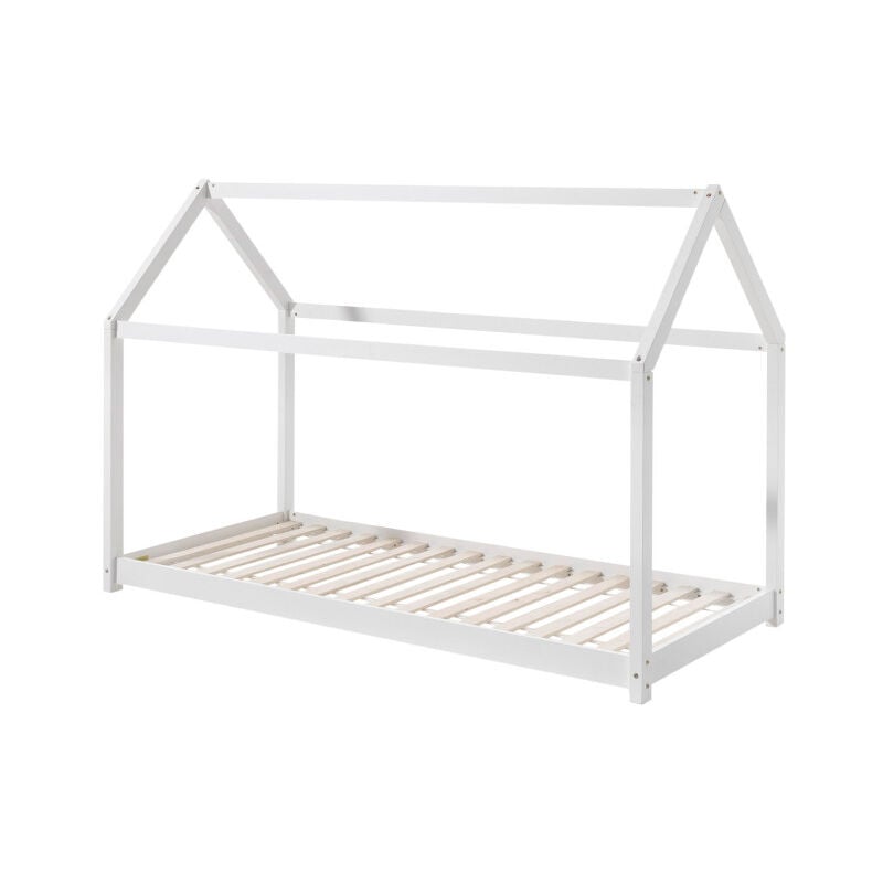 Kids Literie - lit cabane 90x200 - sommier inclus Blanc Livré avec sommiers