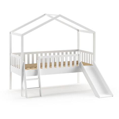 Lit cabane 90x200 toboggan sommier inclus Vipack Dallas Blanc