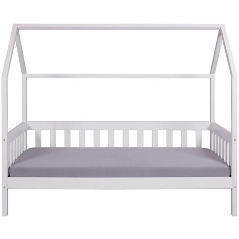 Lit cabane à lattes pour enfant 90x200cm en pin massif vernis coloris blanc - longueur 207 x profondeur 97 x hauteur 174 cm