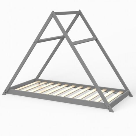 Lit cabane APACHE 90x190 + 1 sommier / Gris/ 208x100x148