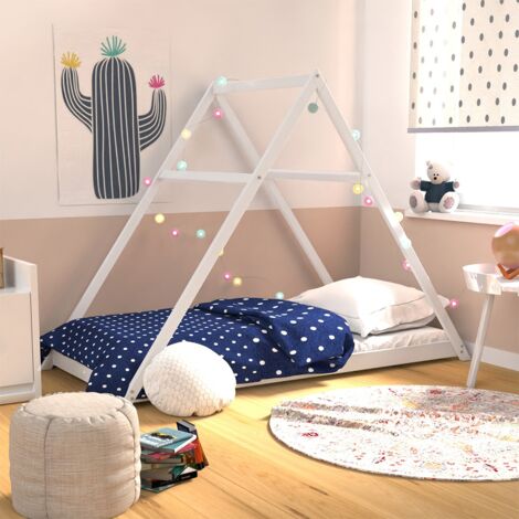 Lit cabane APACHE 90x190 cm – Structure en épicéa massif – Finition blanche – Sommier 12 lattes inclus – Dimensions 208x100x148 cm – Weber Industries