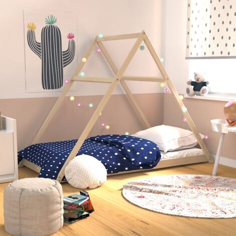Lit cabane APACHE 90x190 – Structure en bois massif – Dimensions 208x100x148 cm – Sommier 12 lattes – Design minimaliste scandinave – Weber Industries