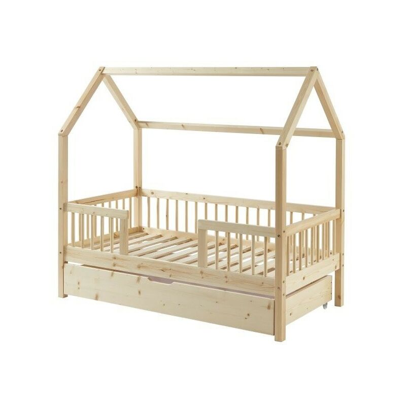 Lit cabane avec barrière et tiroir Safari Beige 70x140 Laïba Kids