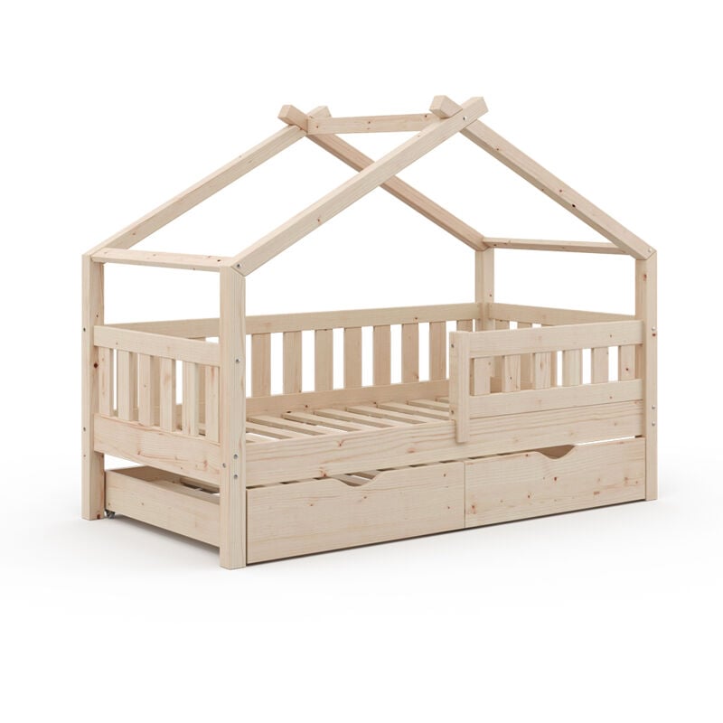 Vitalispa - Lit cabane Design, Marron, 80x160 cm avec lit d'appoint