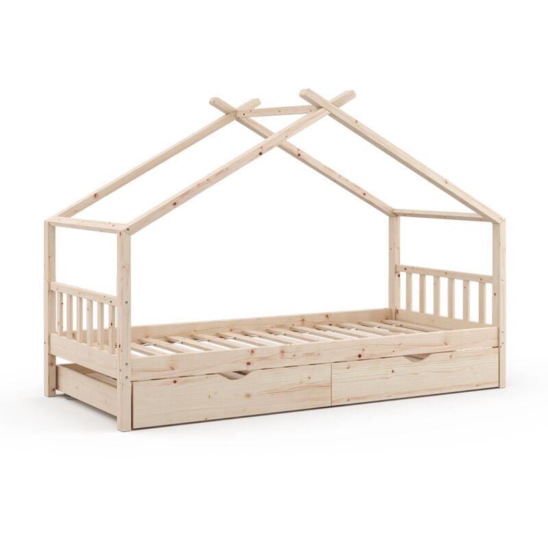 Vitalispa - Lit cabane Design, Marron, 90x200 cm avec lit d'appoint