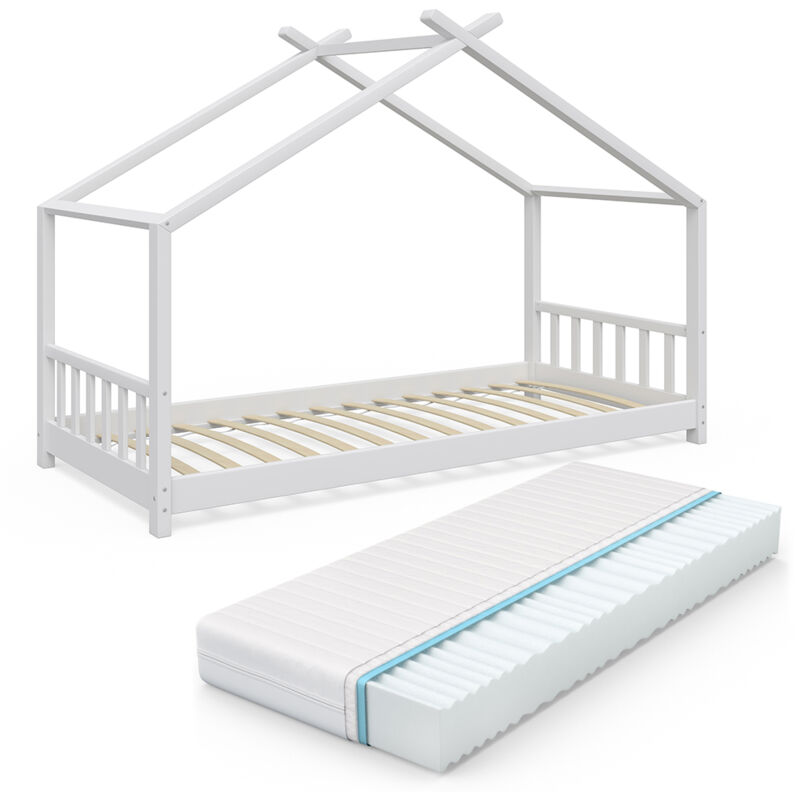 Vitalispa - Lit cabane Design, Blanc, 90x200 cm avec matelas