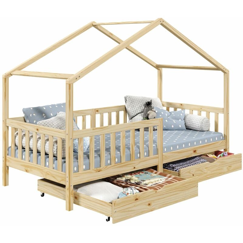 Idimex - Lit cabane elea avec tiroirs, 90 x 190 cm en pin massif finition naturelle