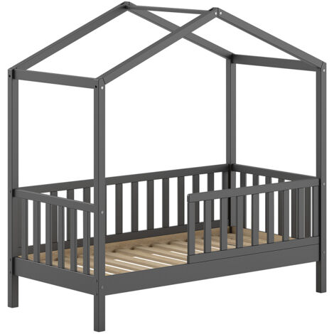 Lit cabane enfant 70x140 cm en pin massif anthracite - DIKA