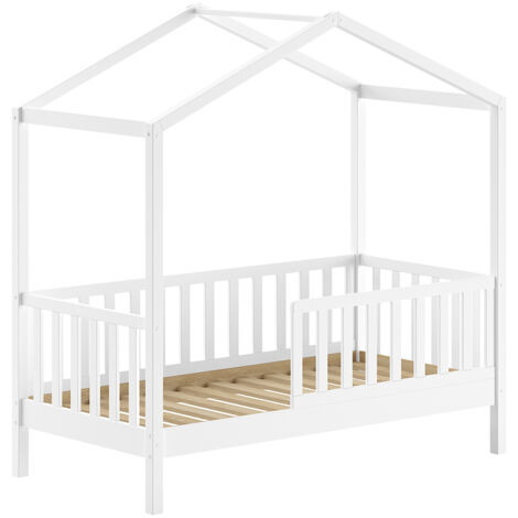 Lit cabane enfant 70x140 cm en pin massif blanc - DIKA