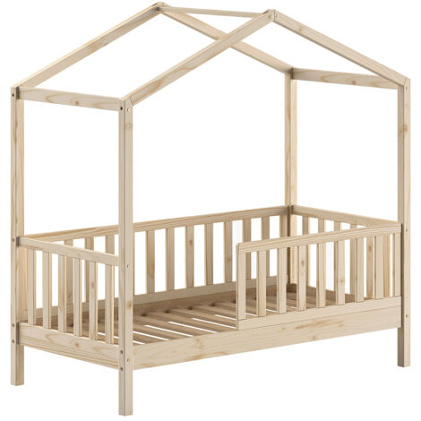 Lit cabane enfant 70x140 cm en pin massif naturel - DIKA